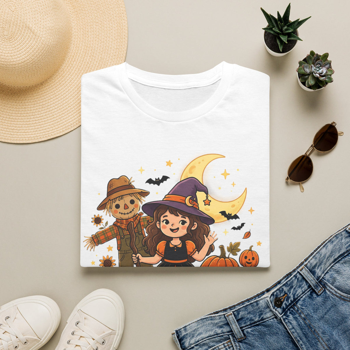 BDOS-Cute Halloween-WTShirt1 - Cute Witch, Black Cat & Pumpkin Fall Tee - Holiday Collection