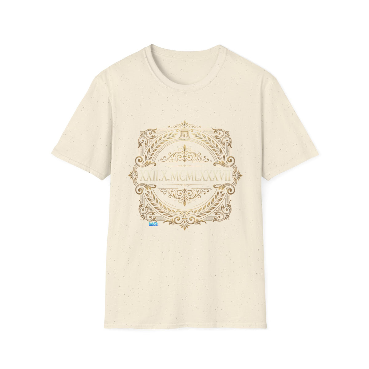 BDOS-Roman Numeral-UTShirt1 — Vintage Gold Ornate Crest "All Things" Design