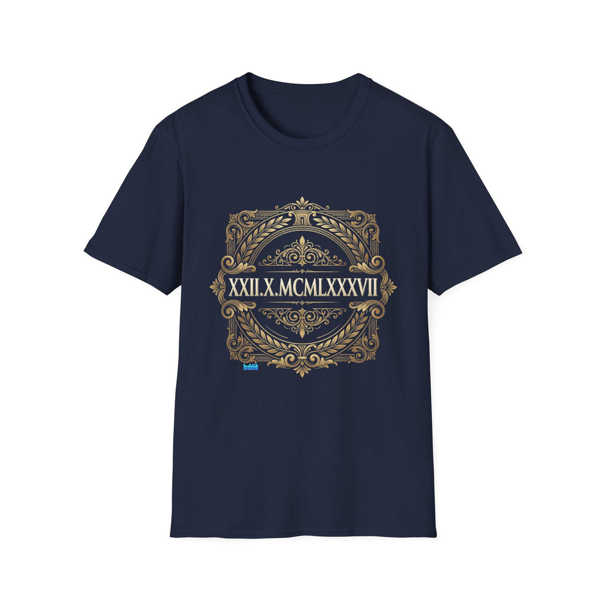 BDOS-Roman Numeral-UTShirt1 — Vintage Gold Ornate Crest "All Things" Design