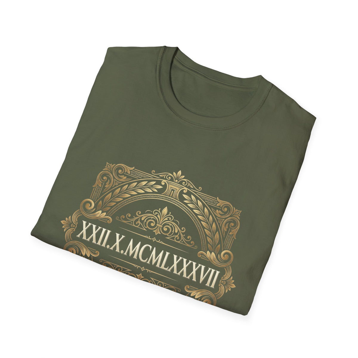 BDOS-Roman Numeral-UTShirt1 — Vintage Gold Ornate Crest "All Things" Design