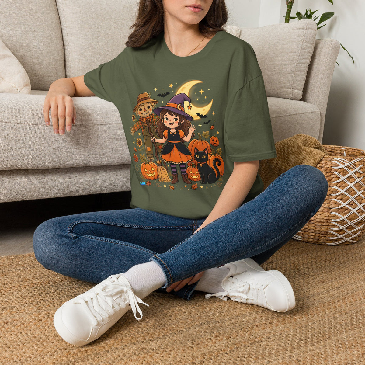 BDOS-Cute Halloween-WTShirt1 - Cute Witch, Black Cat & Pumpkin Fall Tee - Holiday Collection