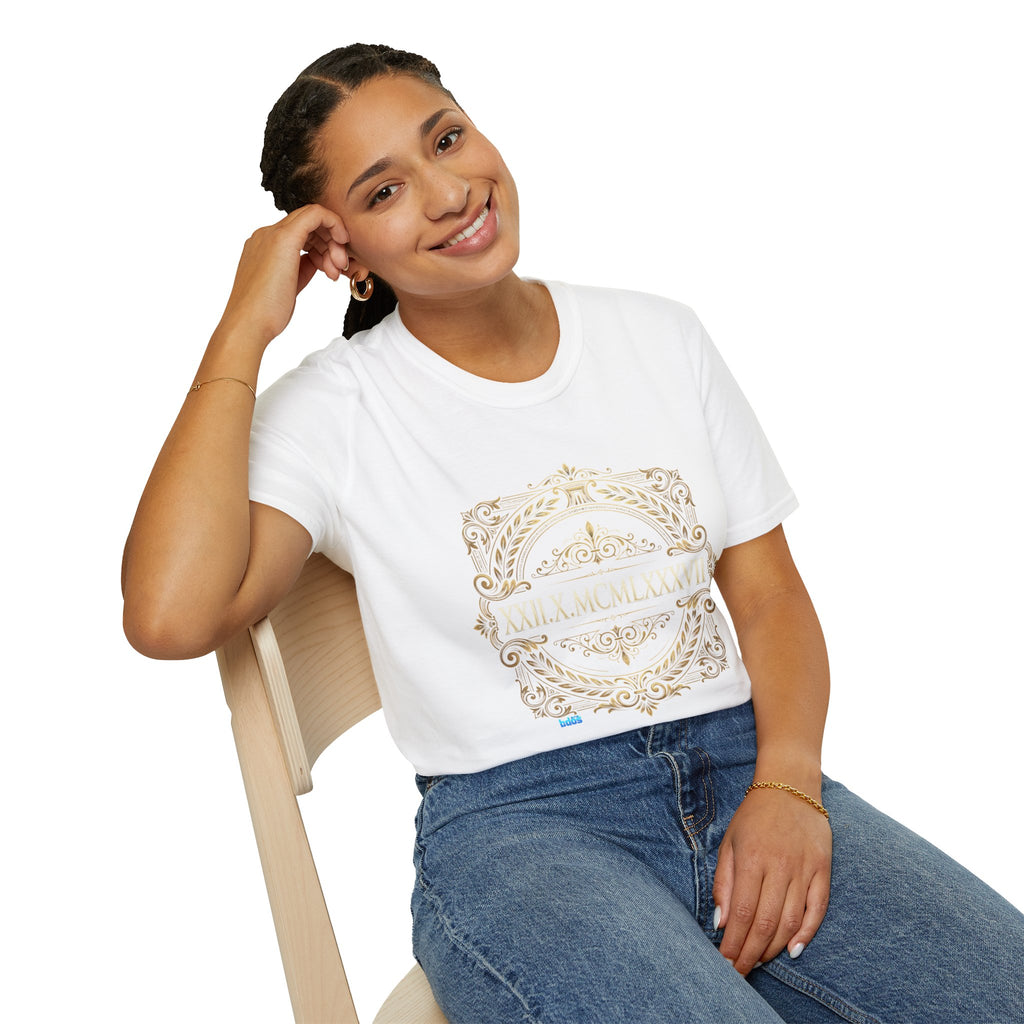 BDOS-Roman Numeral-UTShirt1 — Vintage Gold Ornate Crest "All Things" Design