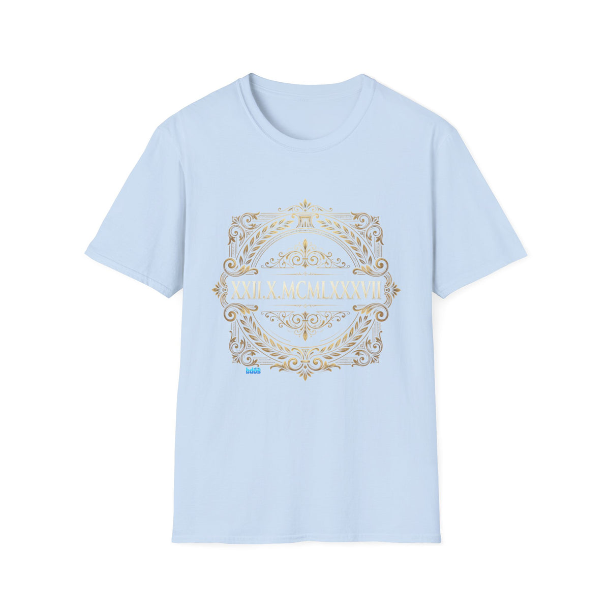 BDOS-Roman Numeral-UTShirt1 — Vintage Gold Ornate Crest "All Things" Design