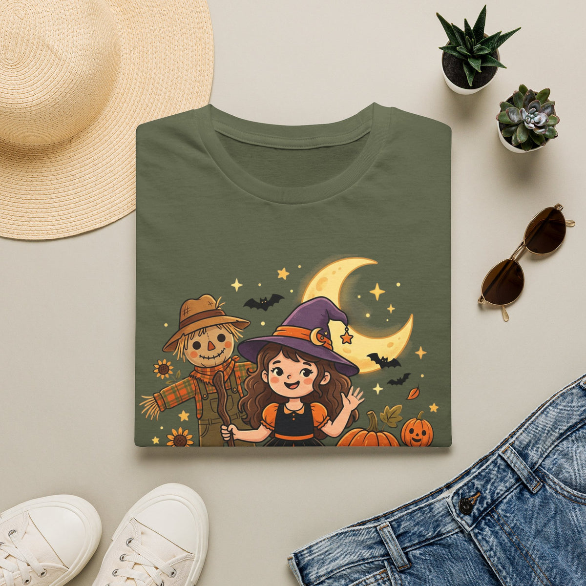 BDOS-Cute Halloween-WTShirt1 - Cute Witch, Black Cat & Pumpkin Fall Tee - Holiday Collection