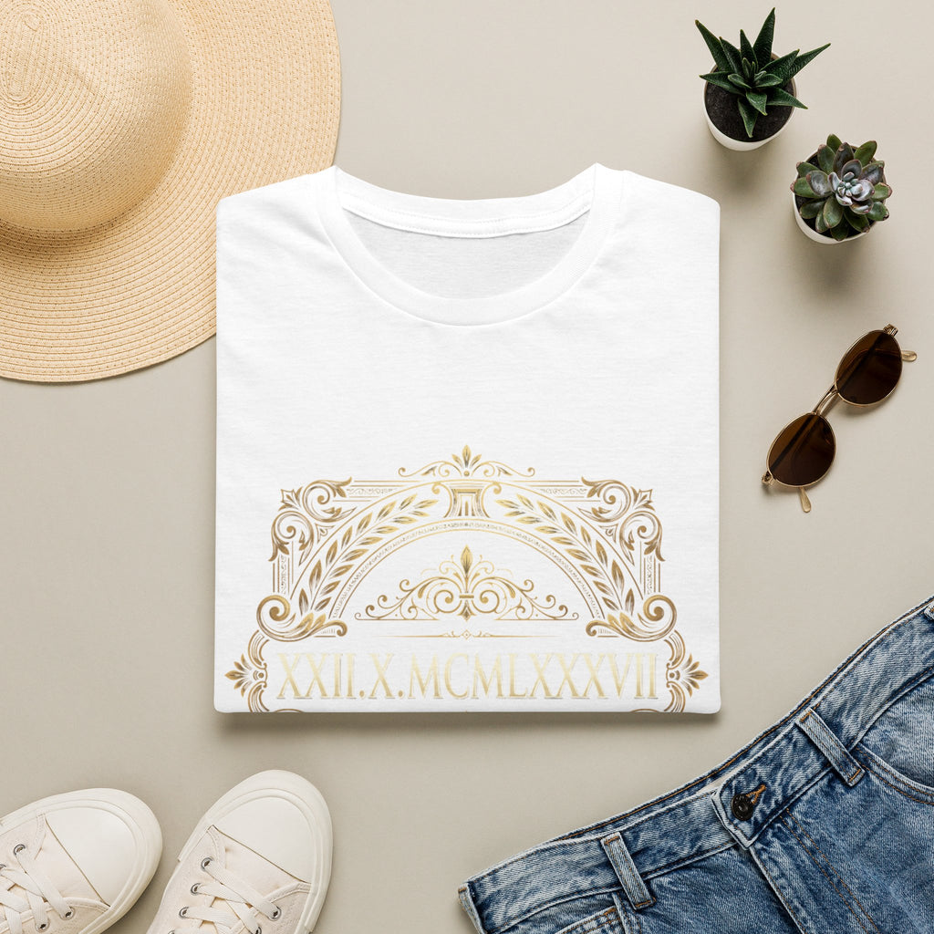 BDOS-Roman Numeral-UTShirt1 — Vintage Gold Ornate Crest "All Things" Design