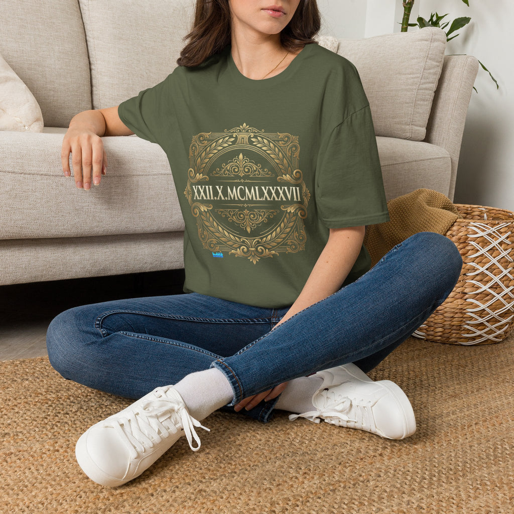 BDOS-Roman Numeral-UTShirt1 — Vintage Gold Ornate Crest "All Things" Design