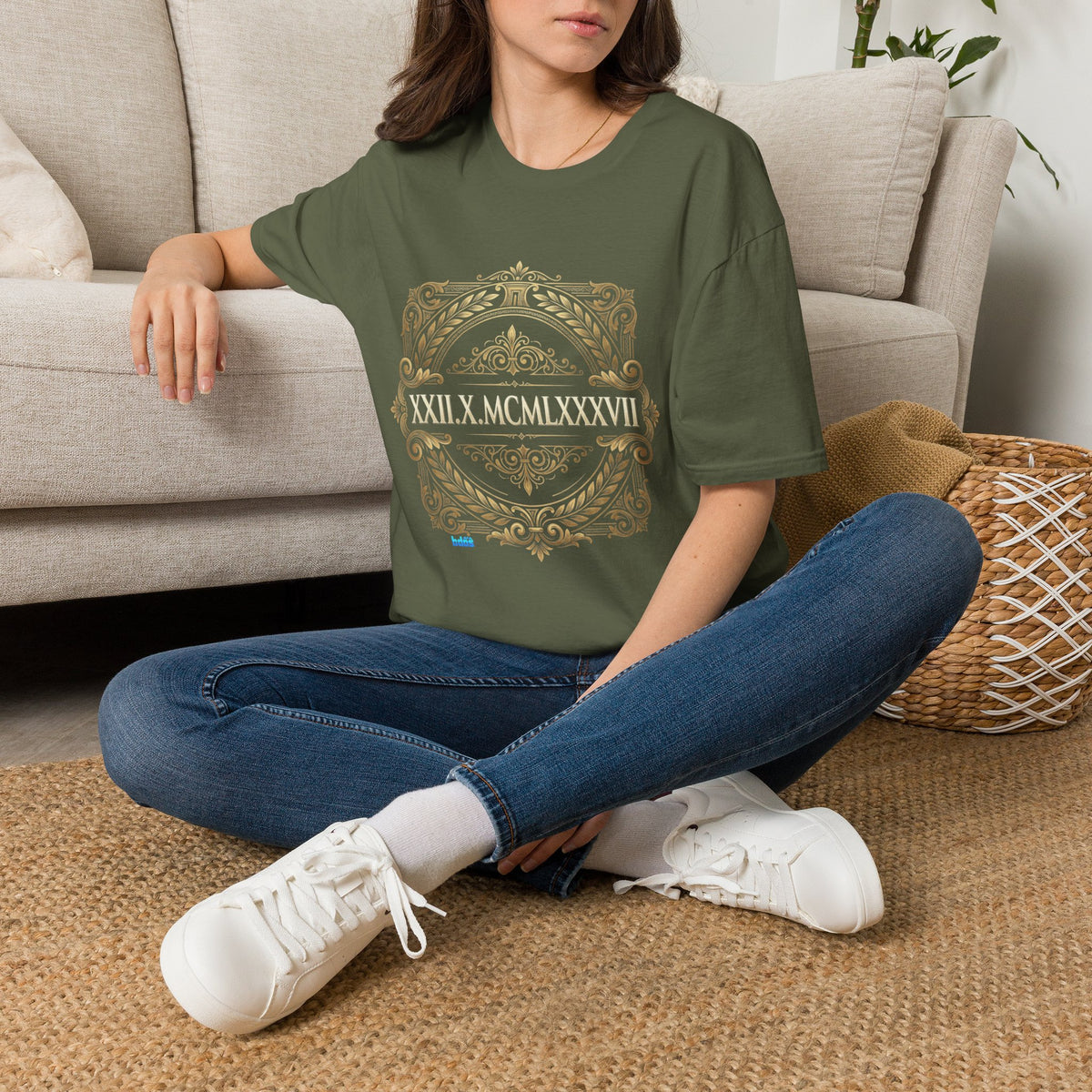 BDOS-Roman Numeral-UTShirt1 — Vintage Gold Ornate Crest "All Things" Design
