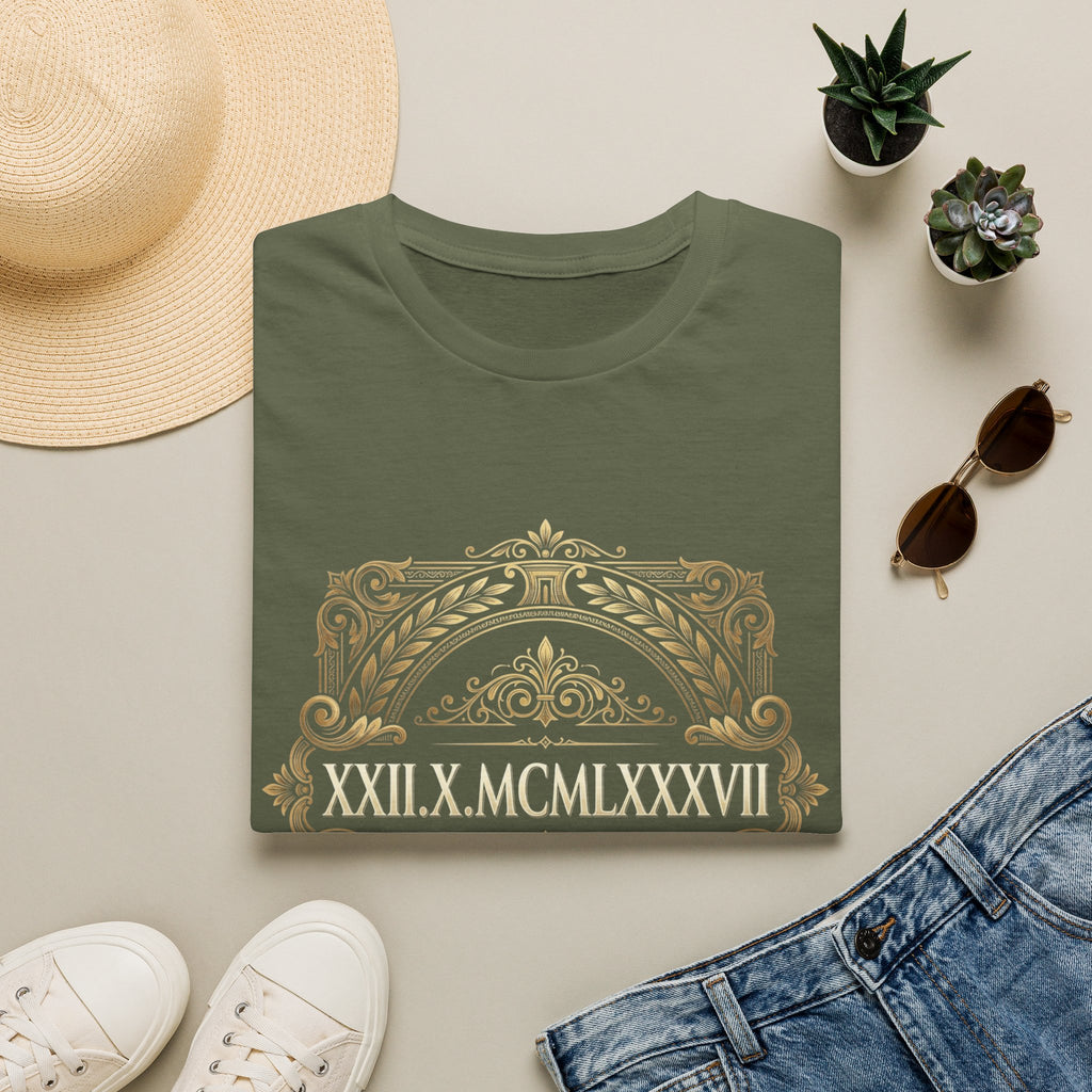 BDOS-Roman Numeral-UTShirt1 — Vintage Gold Ornate Crest "All Things" Design