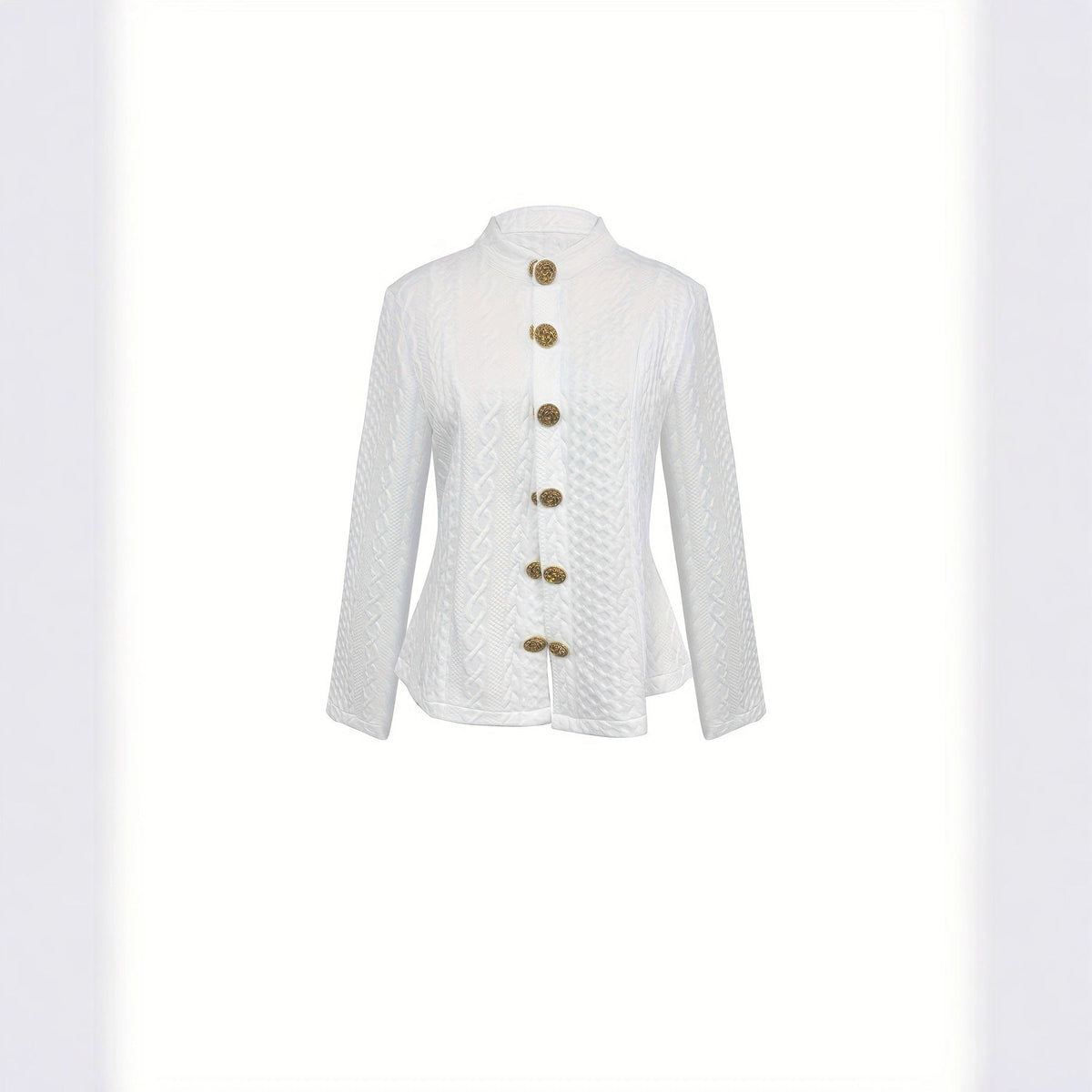 Women’s Textured Stand Collar Jacket – Solid Color