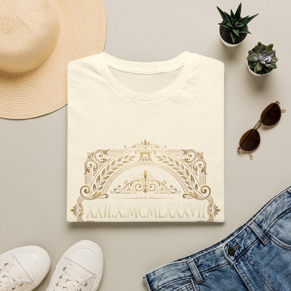 BDOS-Roman Numeral-UTShirt1 — Vintage Gold Ornate Crest "All Things" Design