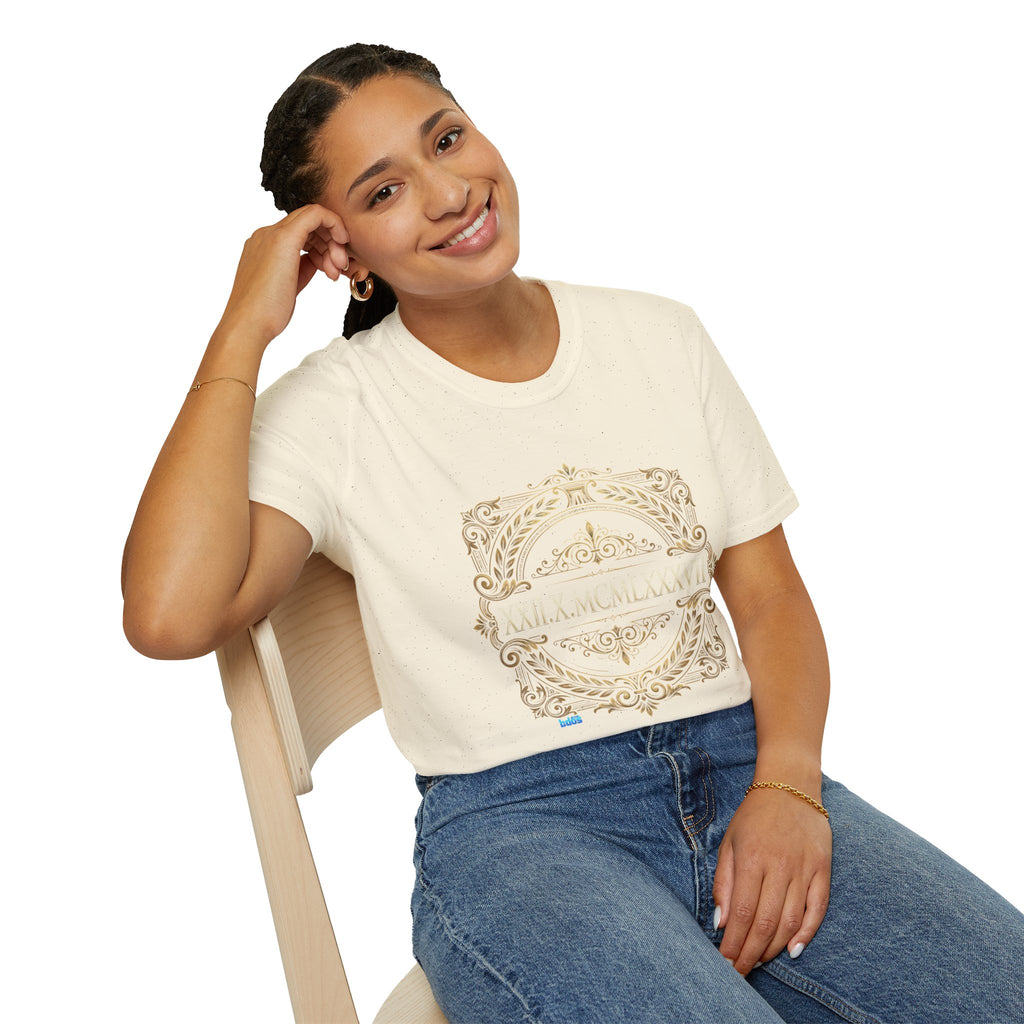 BDOS-Roman Numeral-UTShirt1 — Vintage Gold Ornate Crest "All Things" Design