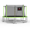 14FT Sports Fitness Trampoline with Safety Enclosure Net - Green