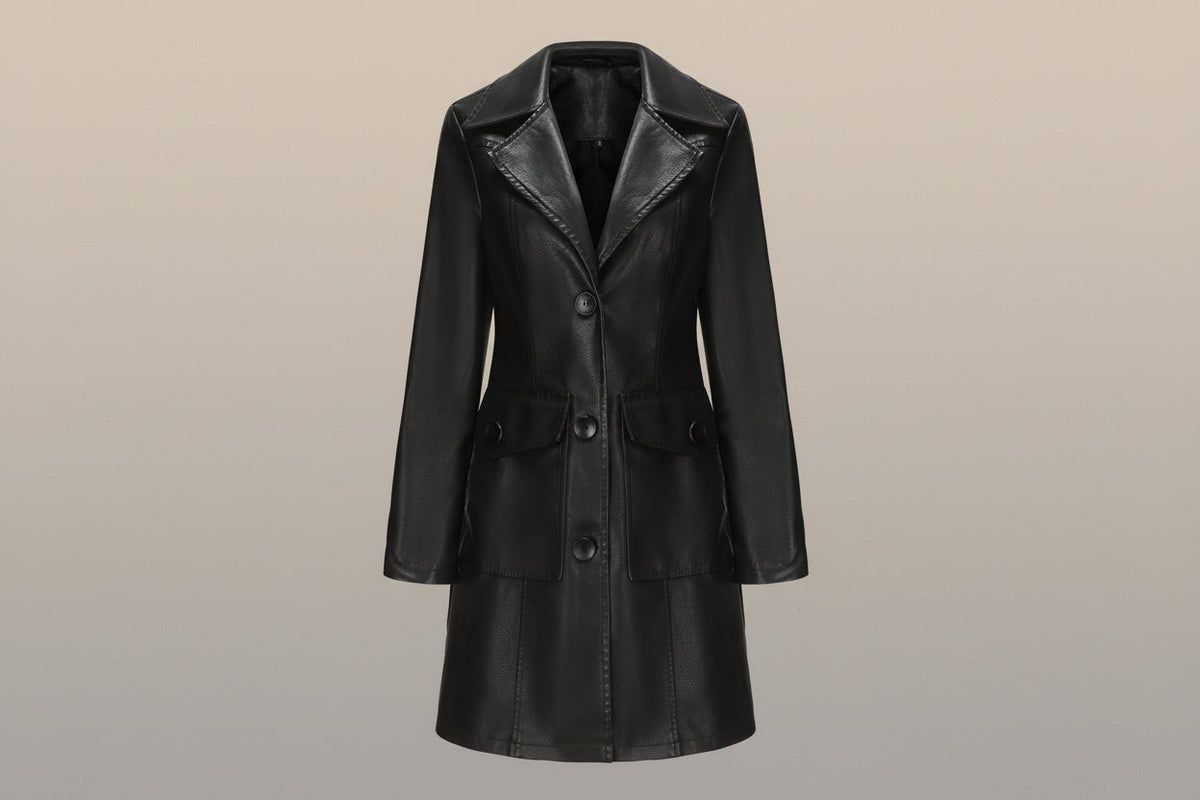 Women’s Long Leather Trench Coat – Fashion Outerwear