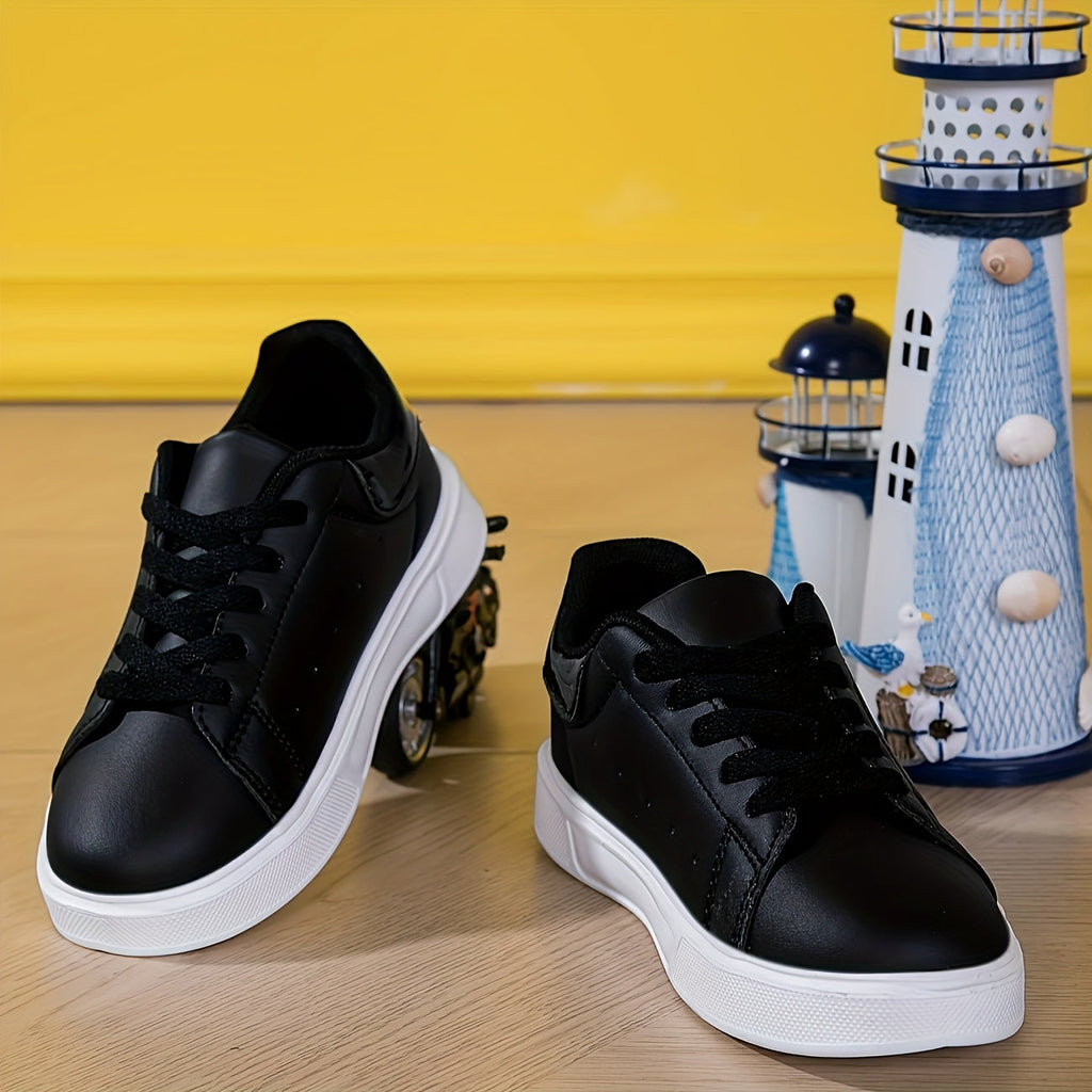 Boys' Low-Top Casual Sneakers – Ultra-Soft Lightweight EVA Sole, PU Upper, Lace-Up Sports Shoes