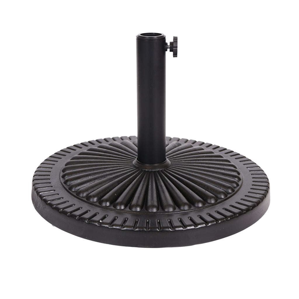 Black Rock Resin Outdoor Umbrella Base with Steel Support in Black Finish