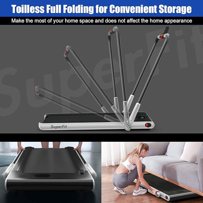 Goplus 2 in 1 Folding Treadmill, 2.25HP Under Desk Electric Superfit Treadmill, Installation-Free with APP Control, Remote Control, Bluetooth Speaker, LED Display, Walking for Home