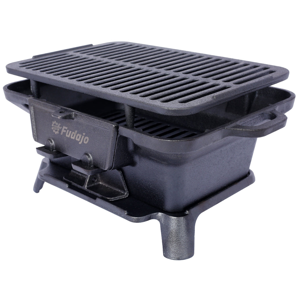 Oval Cast Iron Grill Outdoor Portable Charcoal Tabletop Skillet