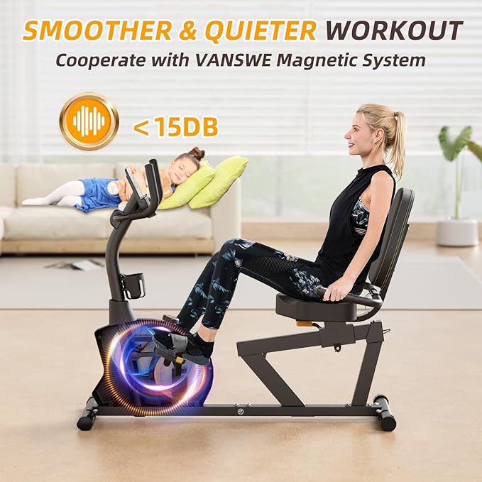 VANSWE Recumbent Exercise Bike, Recumbent Stationary Bikes for Home 400 LBS Weight Capacity, Exercise Bike for Home Seniors with Smart App and Bluetooth Connectivity, LED Display, Pulse Handle