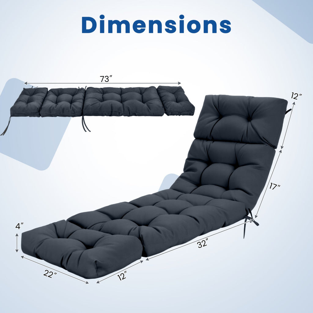 Outdoor Lounge Chaise Cushion Set of 2 (Chairs NOT included) - 73x22 Inch High Back