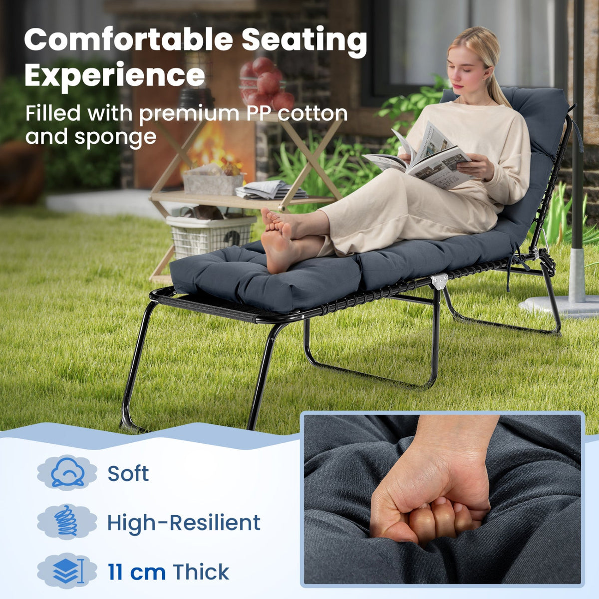 Outdoor Lounge Chaise Cushion Set of 2 (Chairs NOT included) - 73x22 Inch High Back