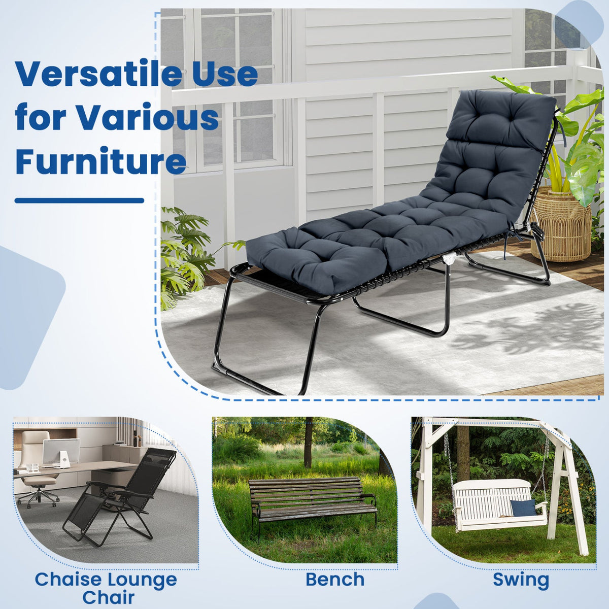 Outdoor Lounge Chaise Cushion Set of 2 (Chairs NOT included) - 73x22 Inch High Back