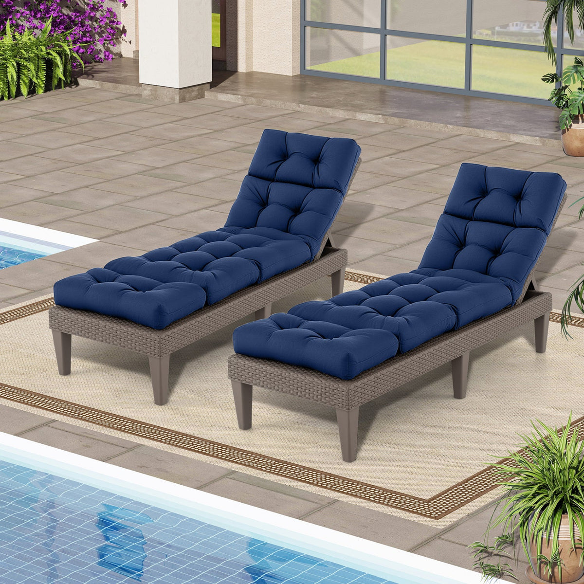Outdoor Lounge Chaise Cushion Set of 2 (Chairs NOT included) - 73x22 Inch High Back
