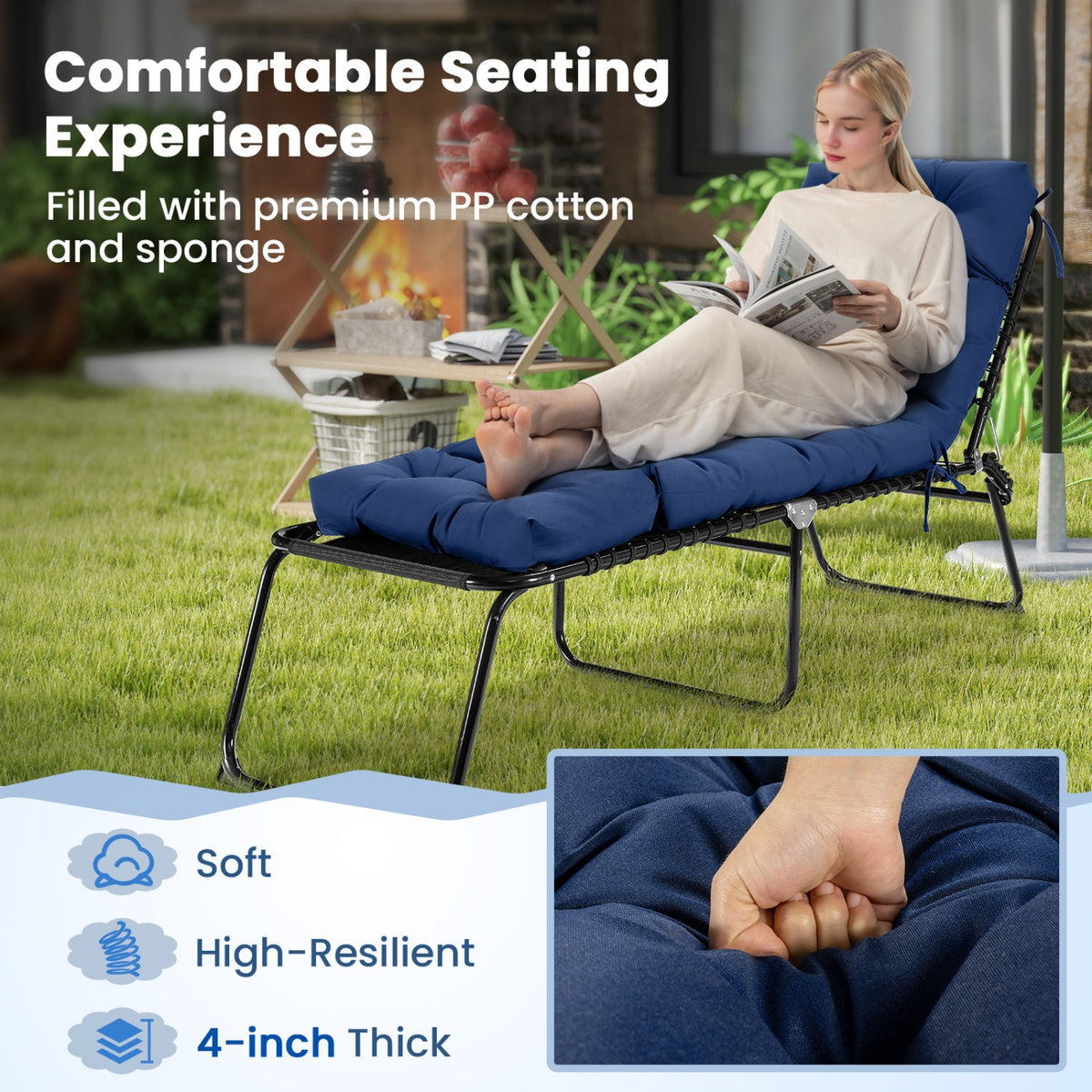 Outdoor Lounge Chaise Cushion Set of 2 (Chairs NOT included) - 73x22 Inch High Back