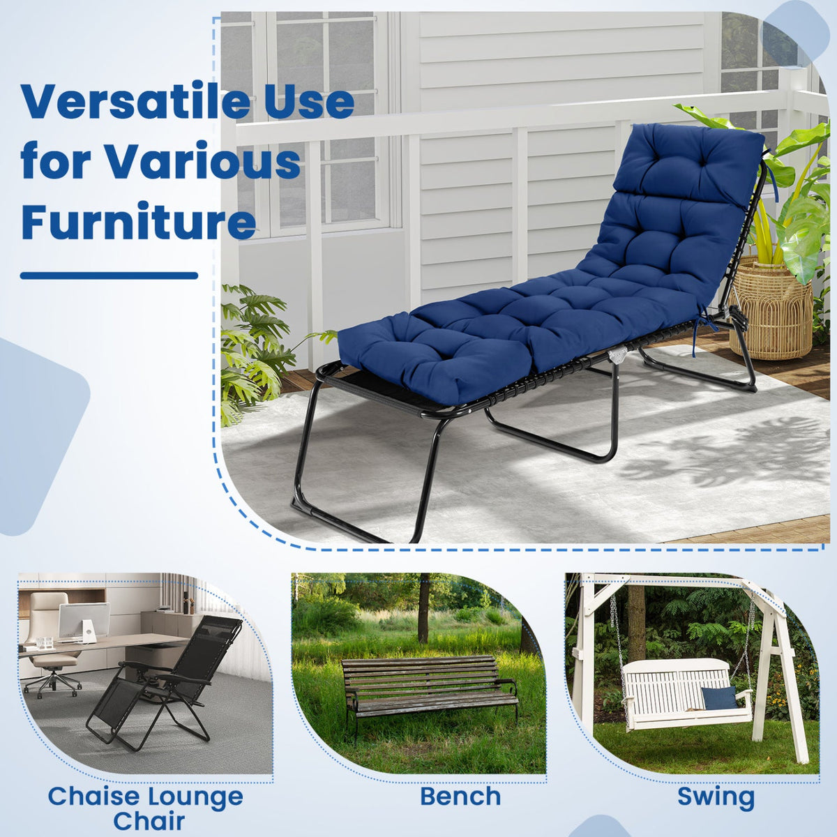 Outdoor Lounge Chaise Cushion Set of 2 (Chairs NOT included) - 73x22 Inch High Back