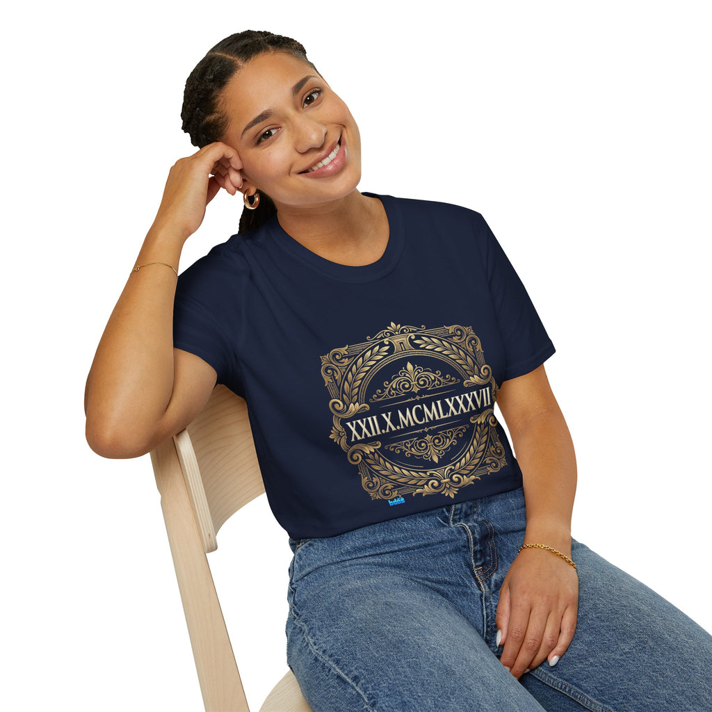 BDOS-Roman Numeral-UTShirt1 — Vintage Gold Ornate Crest "All Things" Design
