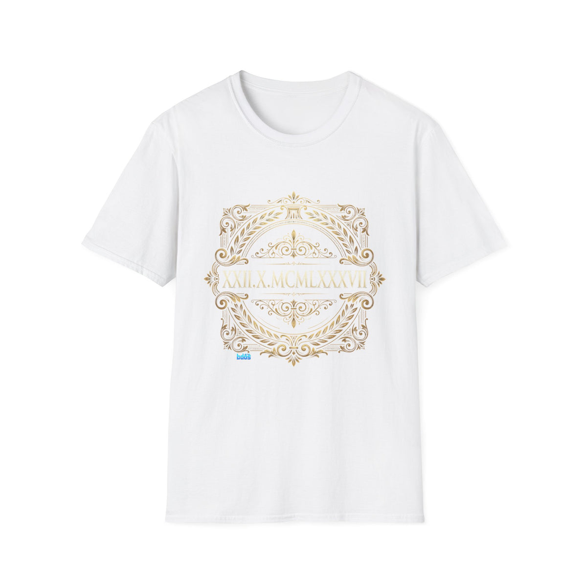BDOS-Roman Numeral-UTShirt1 — Vintage Gold Ornate Crest "All Things" Design