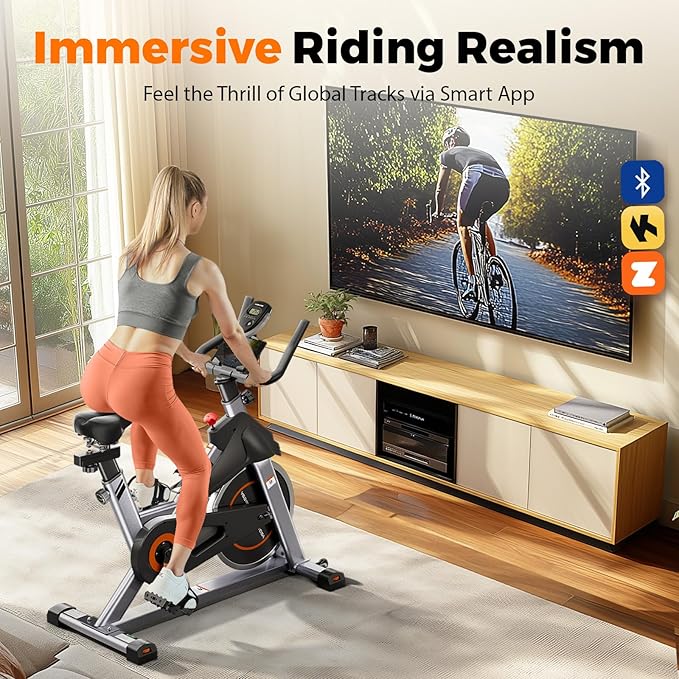 YOSUDA Exercise Bike, Brake Pad Stationary Bike for Home with Exclusive App, Magnetic Indoor Cycling Bike with 300 lb Weight Capacity, Low Noise, Tablet Holder and Fitness Courses for Weight Loss
