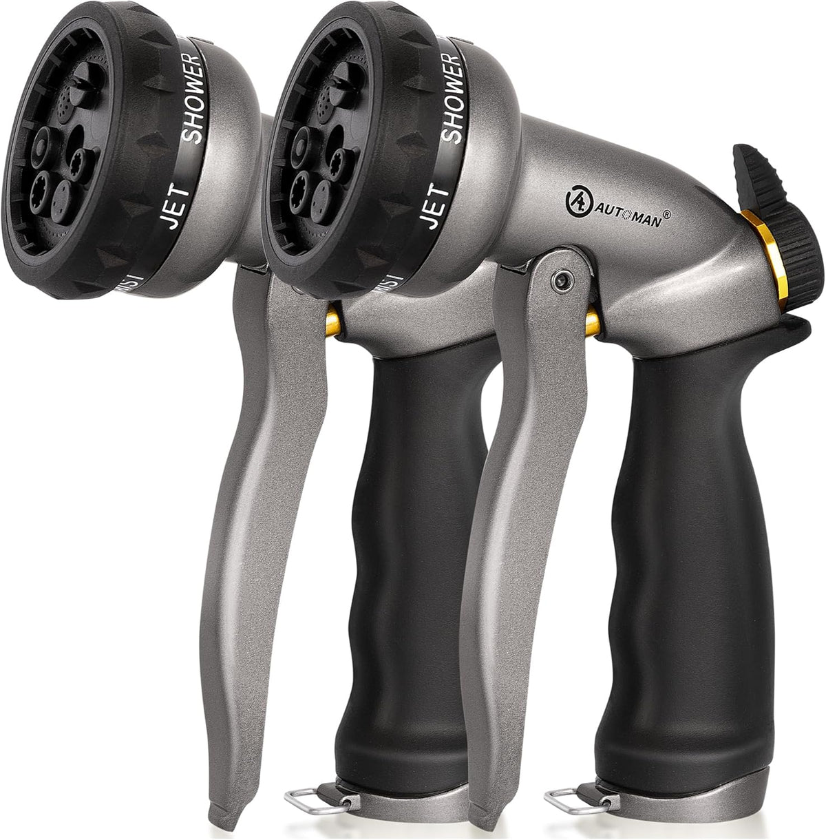AUTOMAN Garden Hose Nozzle - 2 Pack, 100% Metal High Pressure Spray Nozzle, Labor-Saving Design, Heavy Duty for Garden Watering, Car Washing, Window Cleaning, Pets Bathing