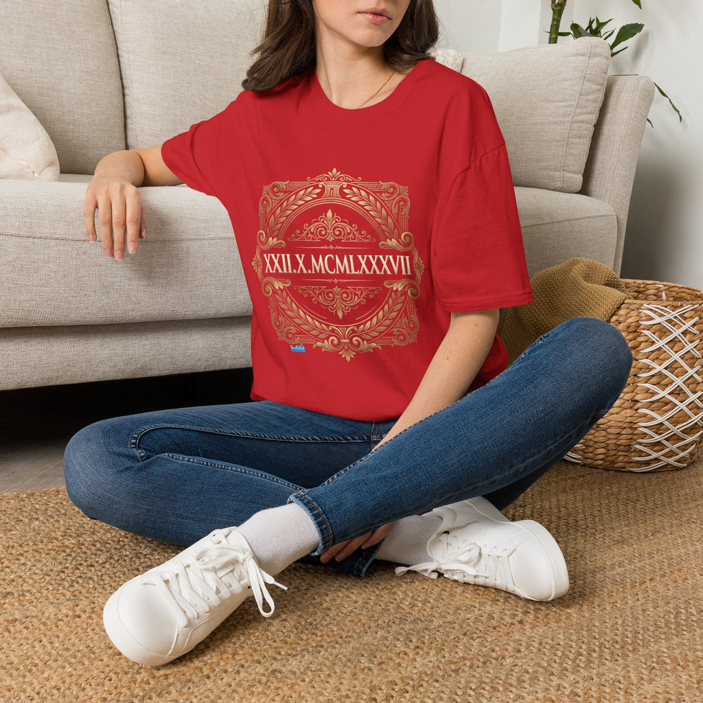BDOS-Roman Numeral-UTShirt1 — Vintage Gold Ornate Crest "All Things" Design
