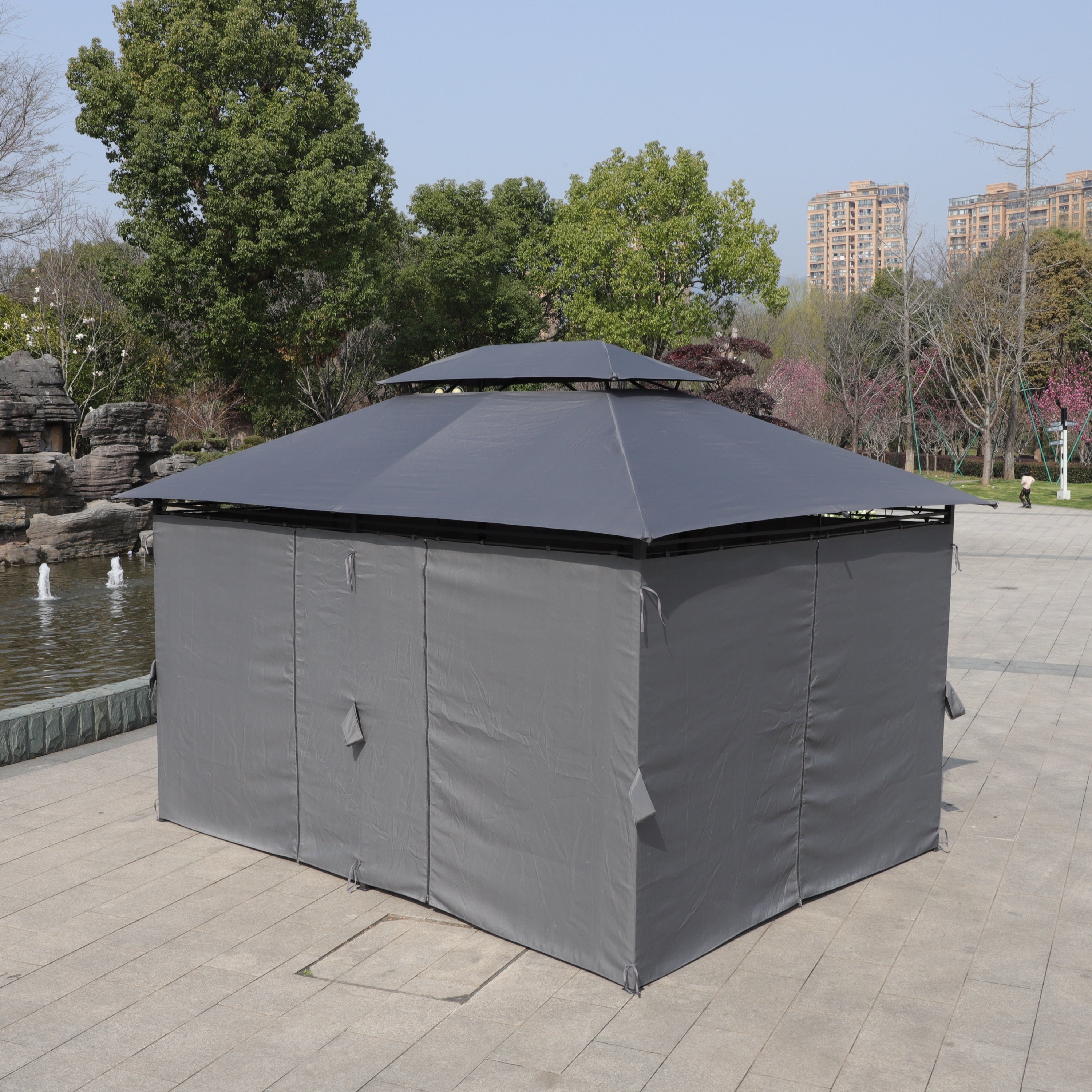 13x10 Ft Outdoor Patio Gazebo Canopy Tent with Ventilated Double Roof and Side Wall