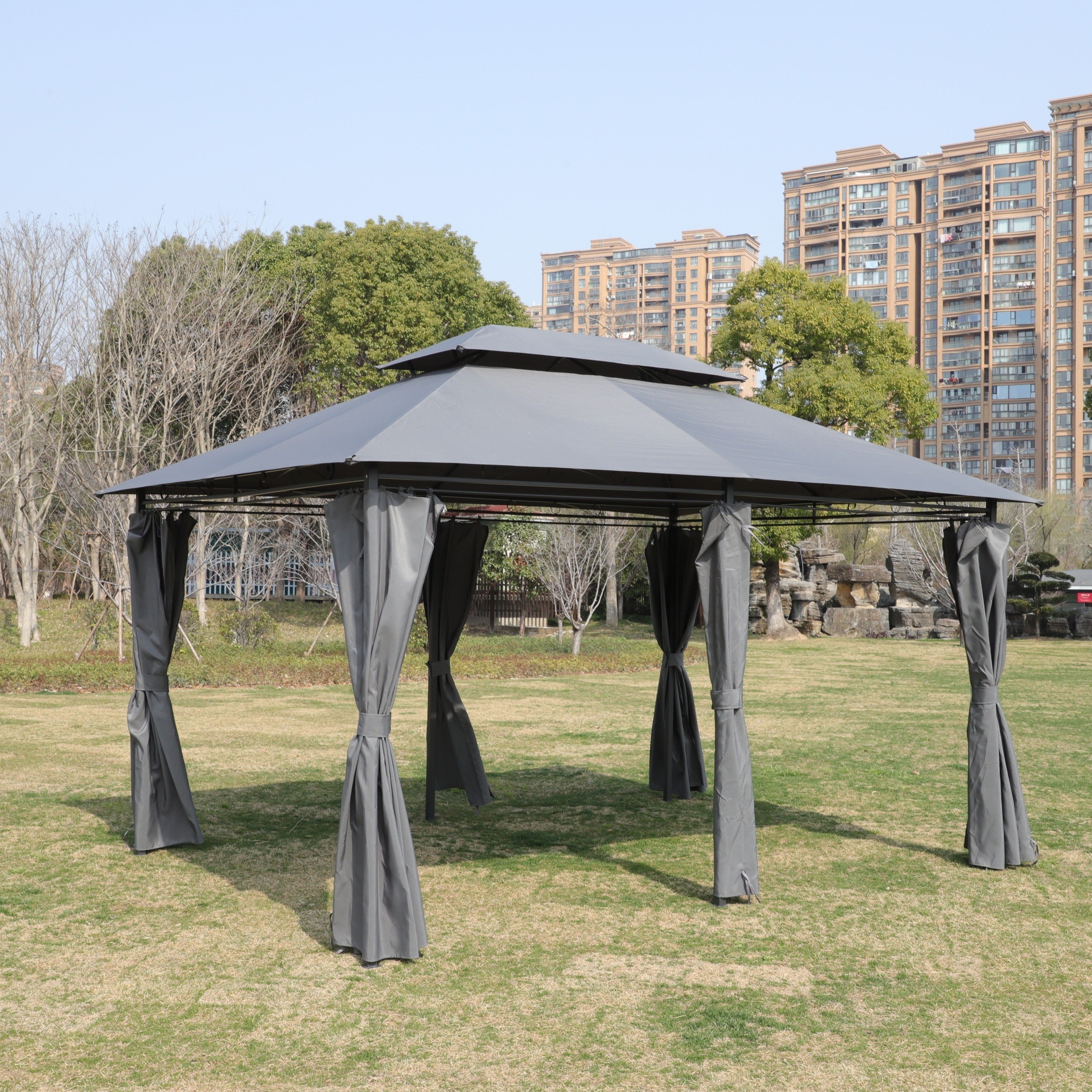 13x10 Ft Outdoor Patio Gazebo Canopy Tent with Ventilated Double Roof and Side Wall