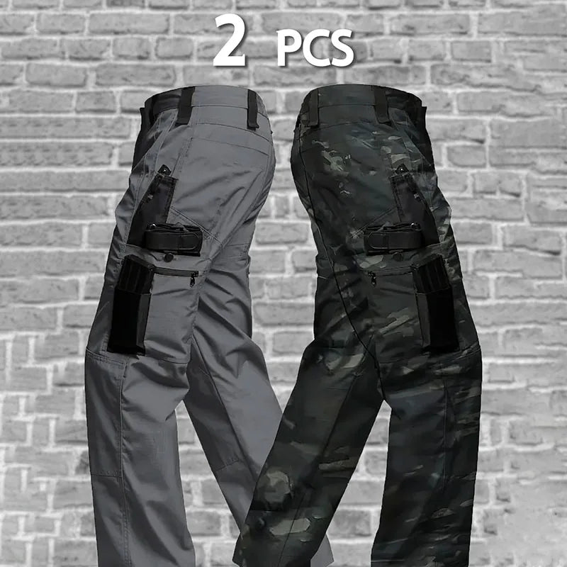 2Pcs Men Tactical Pants Multiple Pockets Outdoor Sports Pants