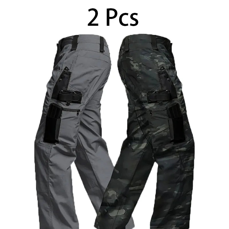2Pcs Men Tactical Pants Multiple Pockets Outdoor Sports Pants