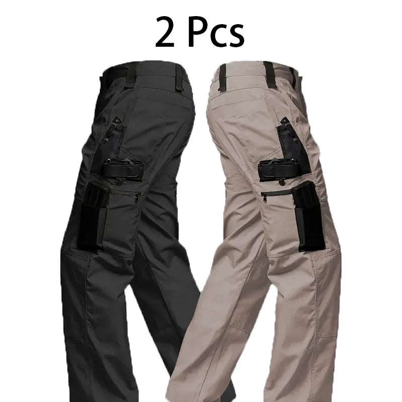 2Pcs Men Tactical Pants Multiple Pockets Outdoor Sports Pants