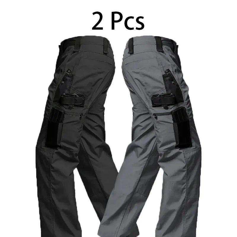 2Pcs Men Tactical Pants Multiple Pockets Outdoor Sports Pants