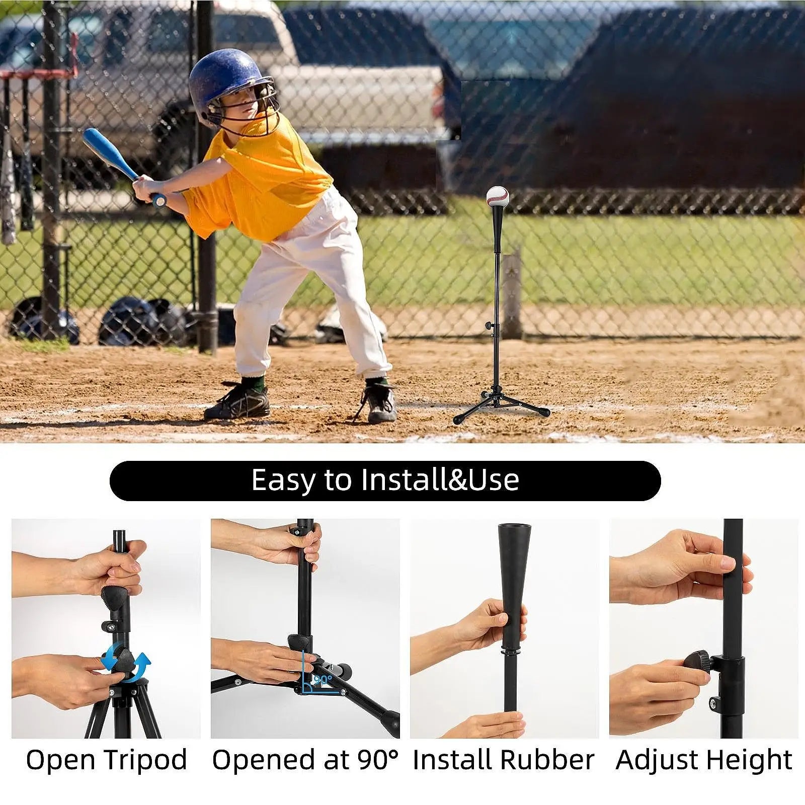 Foldable Baseball Batting Tee Tripod Adjustable Tripod Stand Tee for Hitting Training Practice Portable