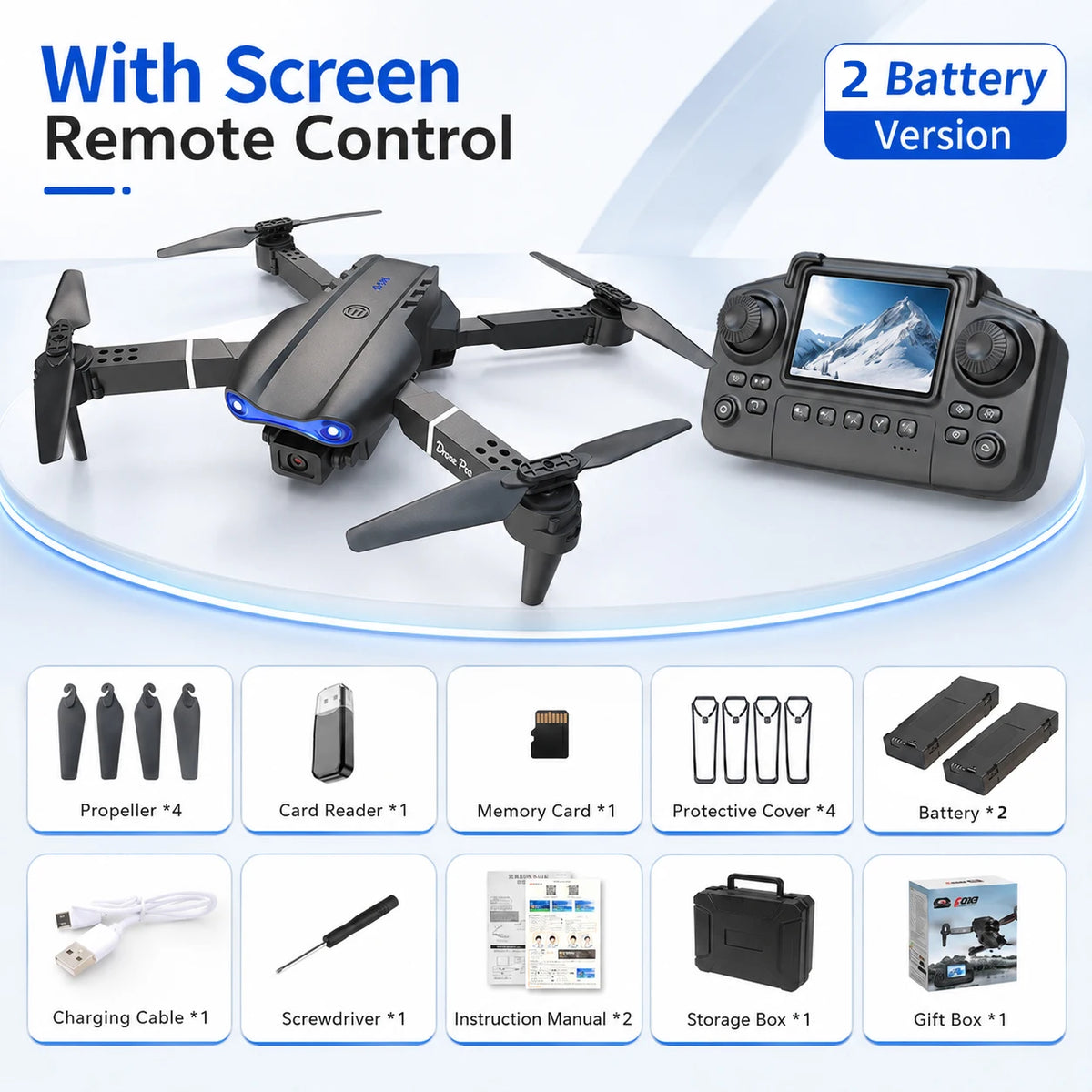 ZNLYRION 4K RC Drone with Screen Remote Control  Dual Camera Optical Flow Positioning Obstacle Avoidance Foldable FPV WIFI APP Control One Key Return 360° Flip Quadcopter Toy for Beginners