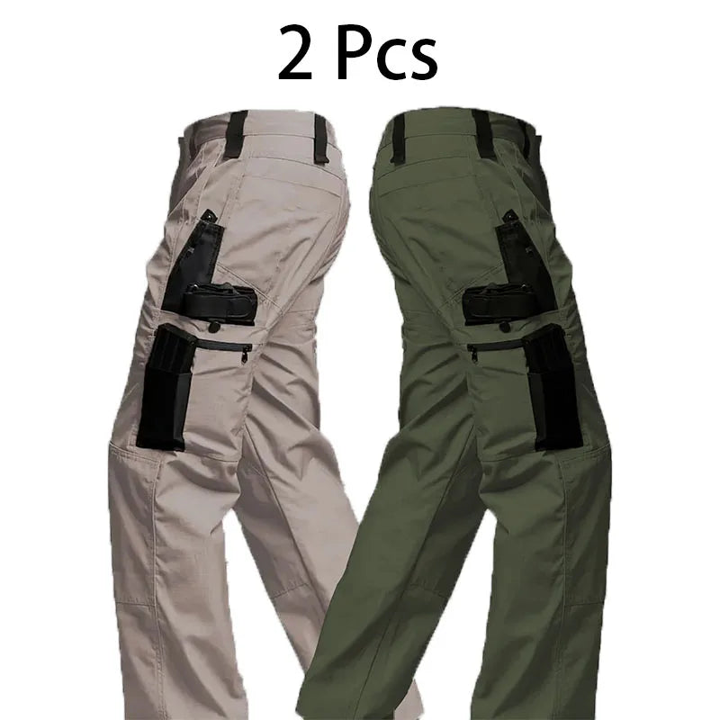 2Pcs Men Tactical Pants Multiple Pockets Outdoor Sports Pants