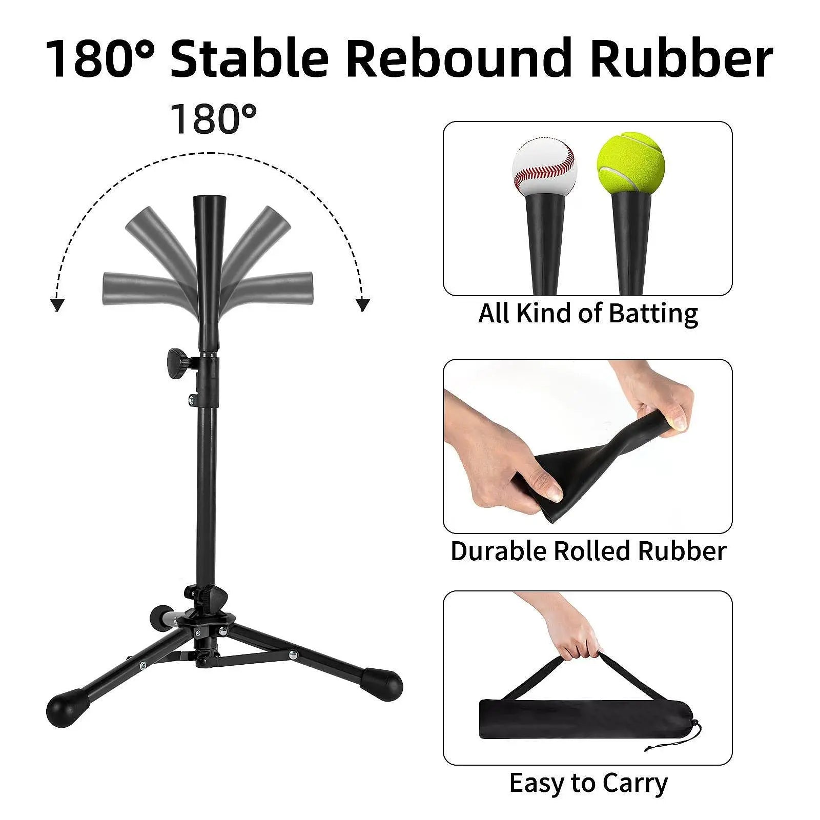 Foldable Baseball Batting Tee Tripod Adjustable Tripod Stand Tee for Hitting Training Practice Portable