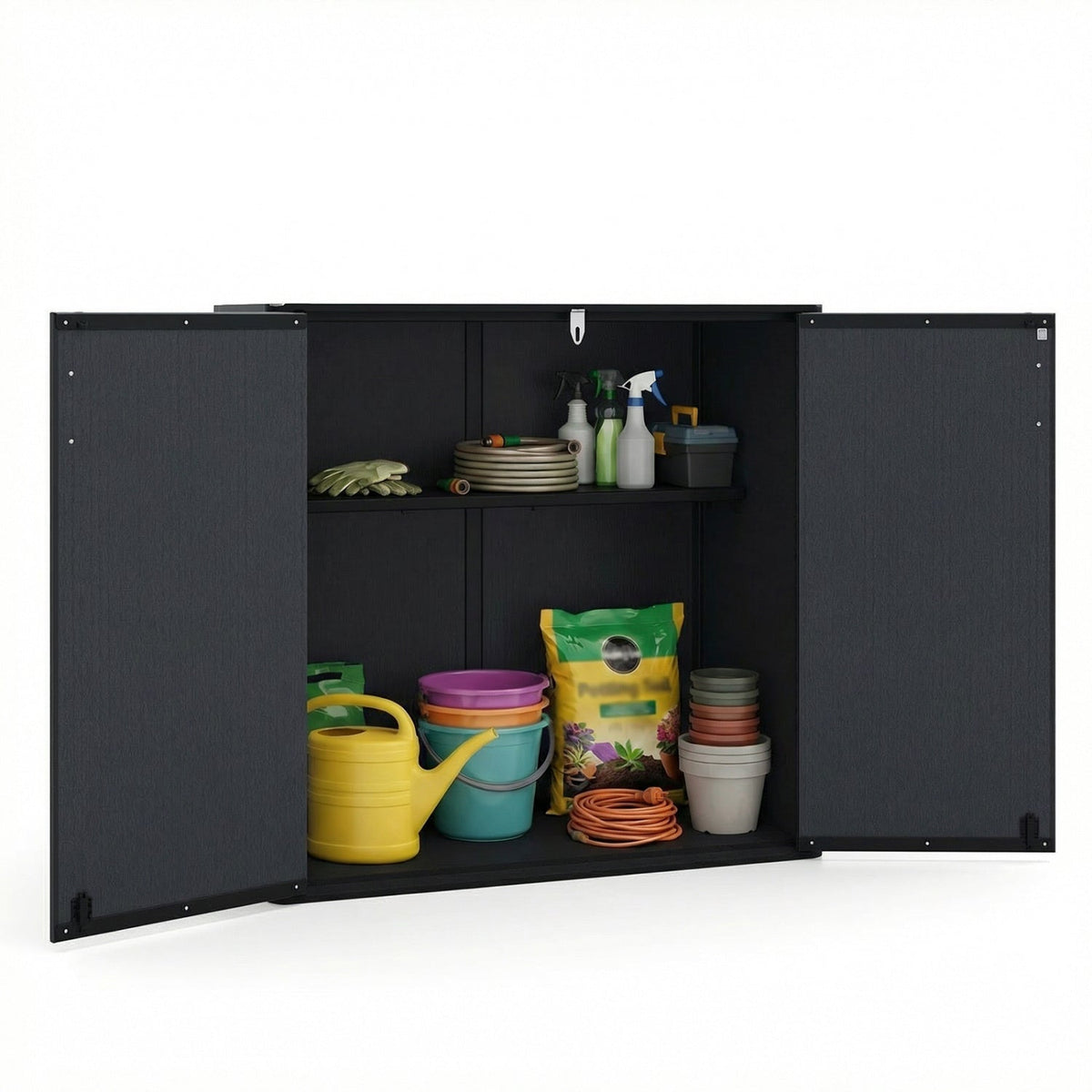 All-Weather Storage Box with Floor and Removable Shelf for Patio and Lawn