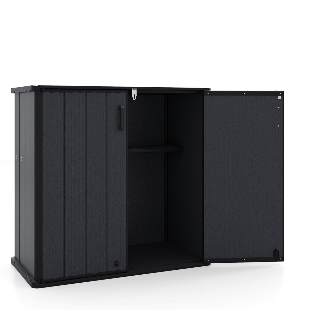 All-Weather Storage Box with Floor and Removable Shelf for Patio and Lawn