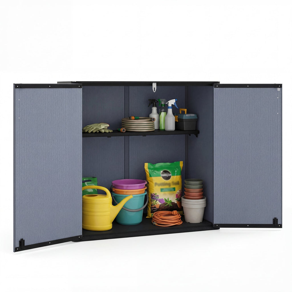 All-Weather Storage Box with Floor and Removable Shelf for Patio and Lawn