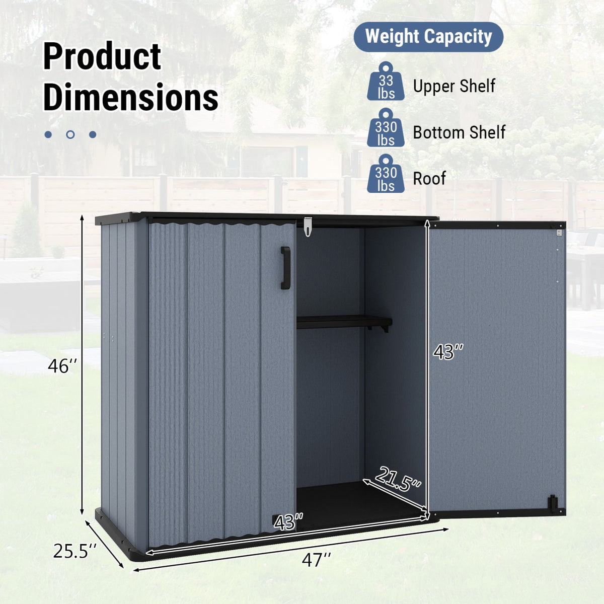 All-Weather Storage Box with Floor and Removable Shelf for Patio and Lawn