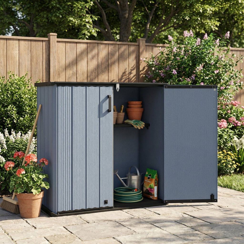 All-Weather Storage Box with Floor and Removable Shelf for Patio and Lawn