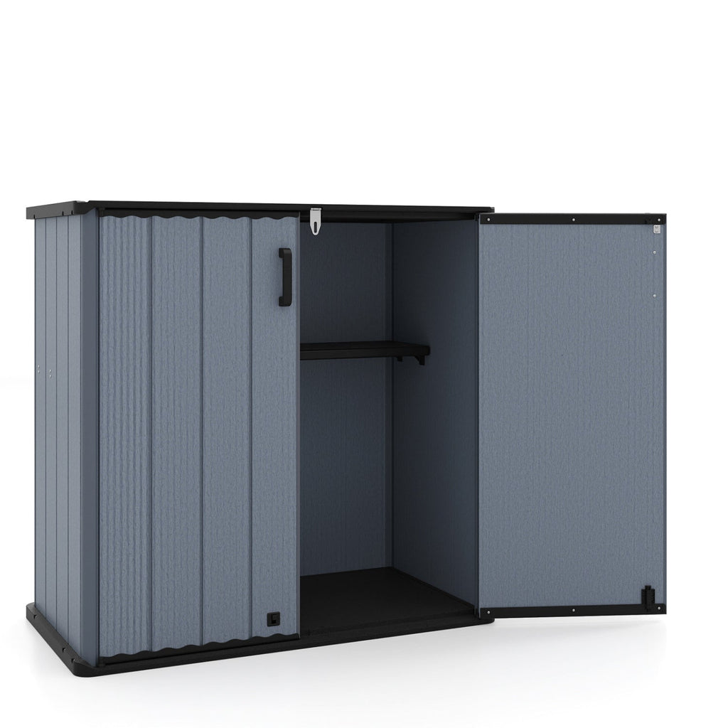 All-Weather Storage Box with Floor and Removable Shelf for Patio and Lawn
