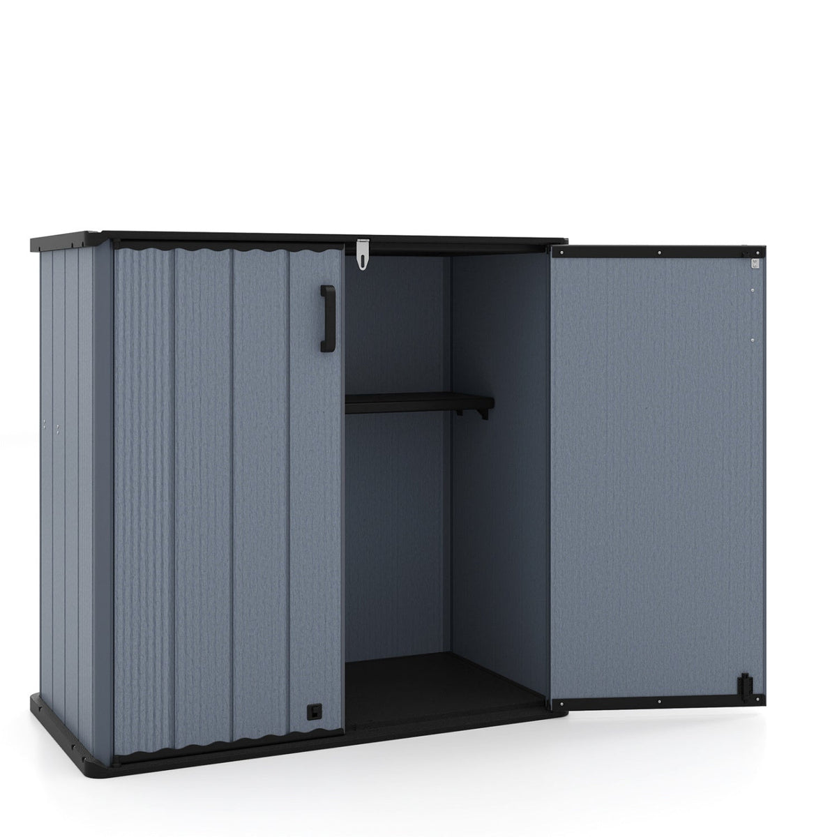 All-Weather Storage Box with Floor and Removable Shelf for Patio and Lawn